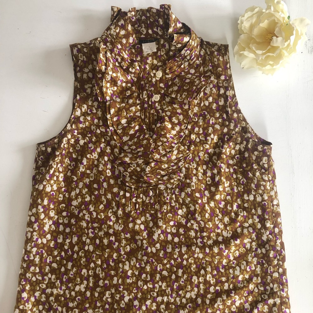 J. Crew Silk Ruffle Neck Sleeveless Blouse